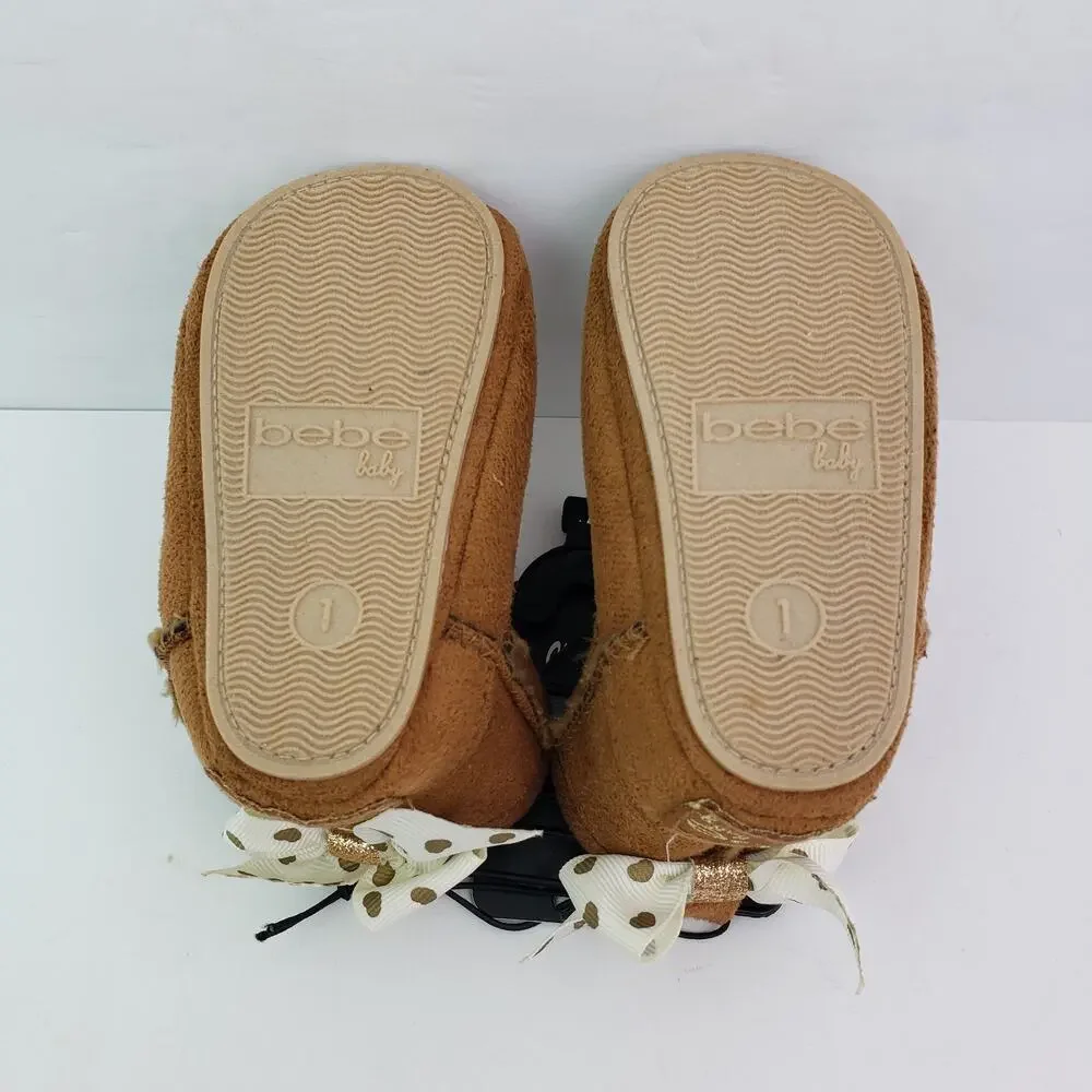 Bebe Baby Infant Newborn Girls Size 1 0-3 Months Brown Warm Booties Shoes